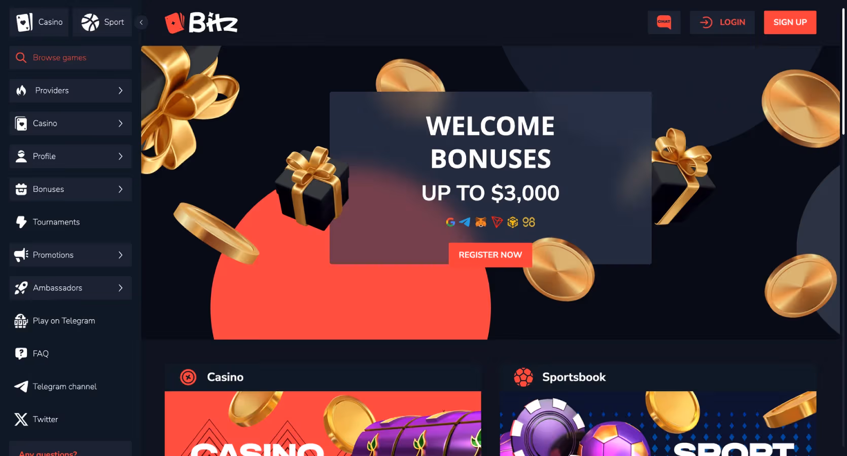 Bitz Casino — раздел бонусов